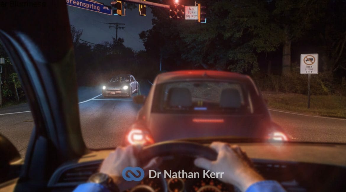 Simulated view driving at night with a multifocal lens after cataract surgery